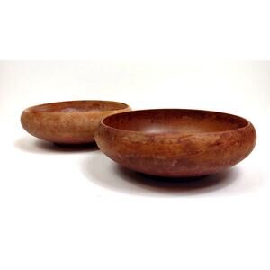 Set of 2 Vintage Japan Hand Turned Wood Salad Bowls Teak Mid Century MCM 6"